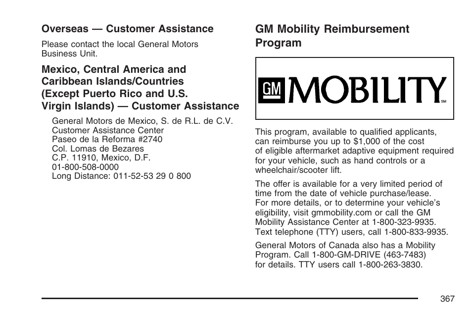 Gm mobility reimbursement program | Pontiac 2007 Solstice User Manual | Page 367 / 396