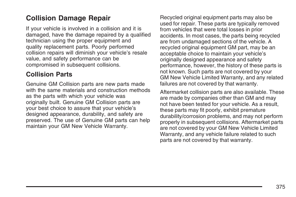 Collision damage repair | Pontiac 2007 Solstice User Manual | Page 375 / 396