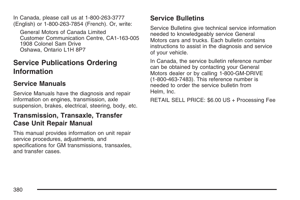 Service publications ordering information, Service publications ordering, Information | Pontiac 2007 Solstice User Manual | Page 380 / 396
