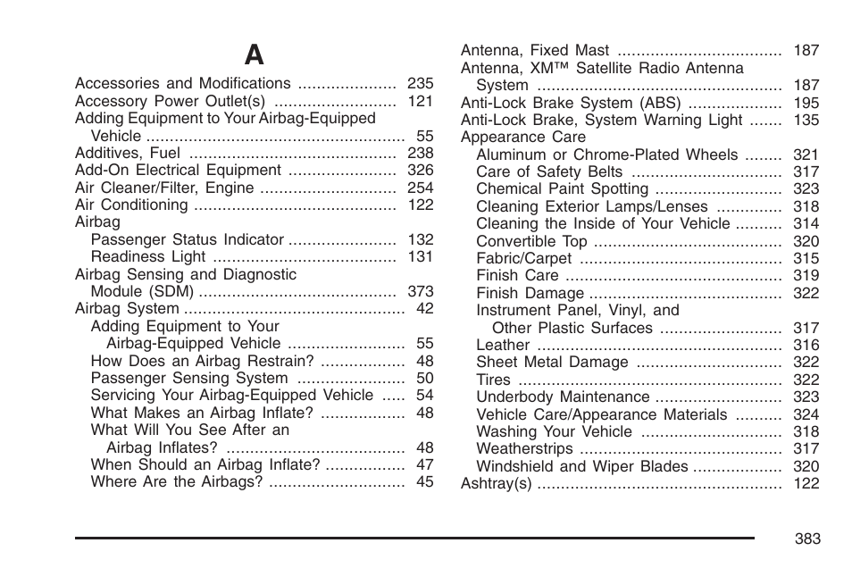 Index | Pontiac 2007 Solstice User Manual | Page 383 / 396