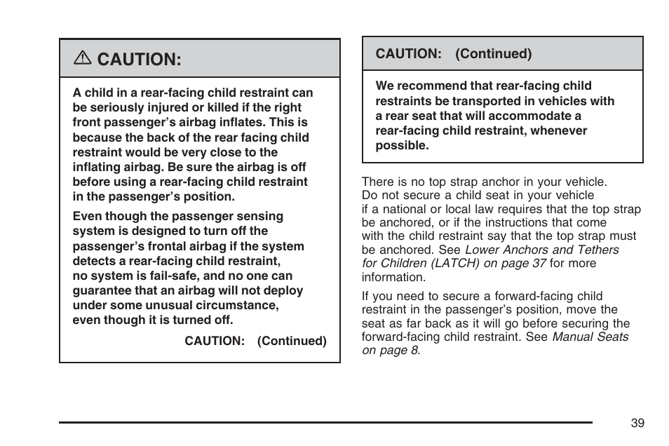 Caution | Pontiac 2007 Solstice User Manual | Page 39 / 396