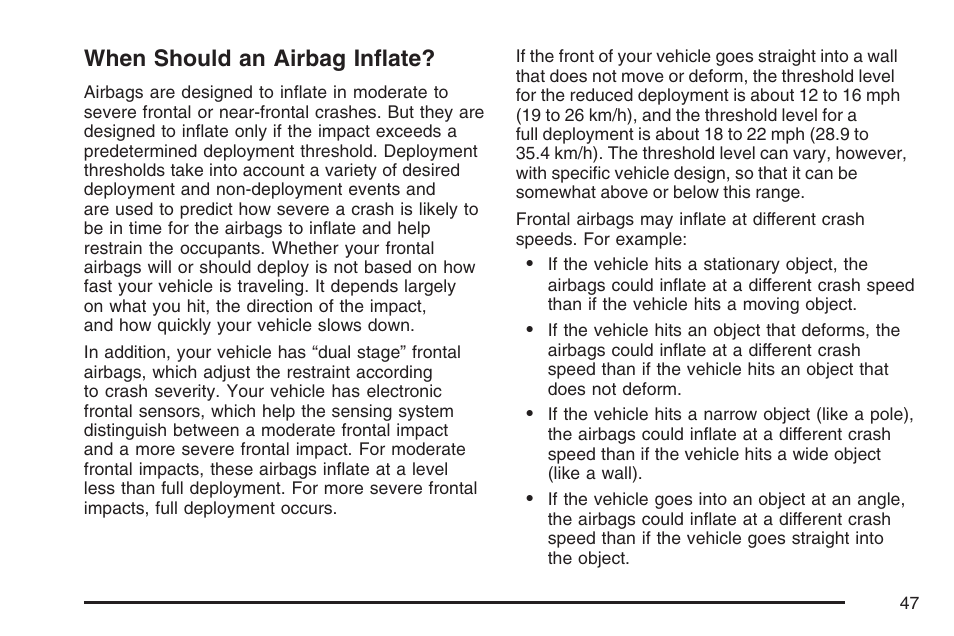 When should an airbag inflate | Pontiac 2007 Solstice User Manual | Page 47 / 396