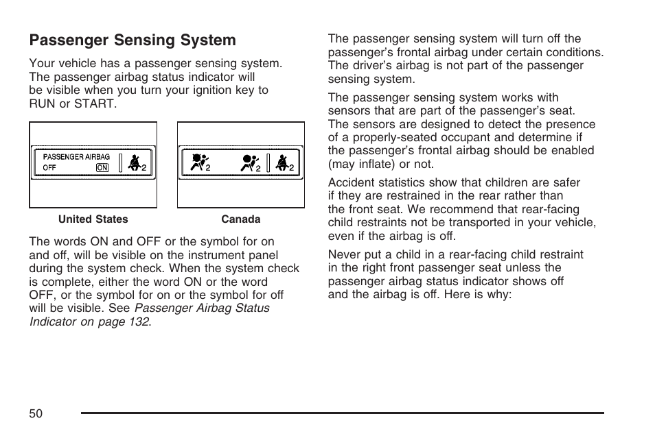 Passenger sensing system | Pontiac 2007 Solstice User Manual | Page 50 / 396
