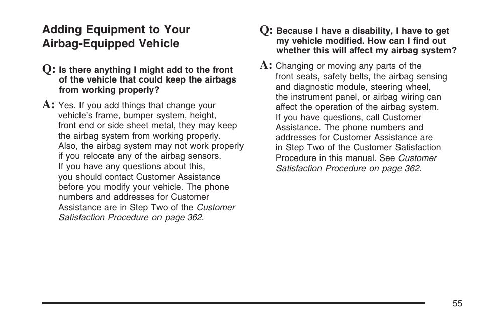 Adding equipment to your airbag-equipped vehicle, Adding equipment to your, Airbag-equipped vehicle | Pontiac 2007 Solstice User Manual | Page 55 / 396