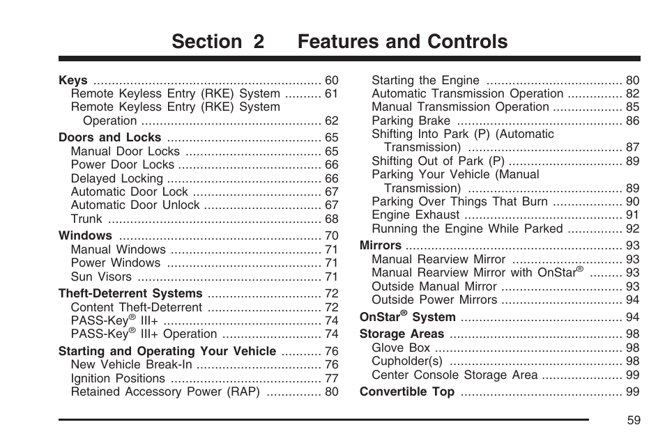 Features and controls | Pontiac 2007 Solstice User Manual | Page 59 / 396