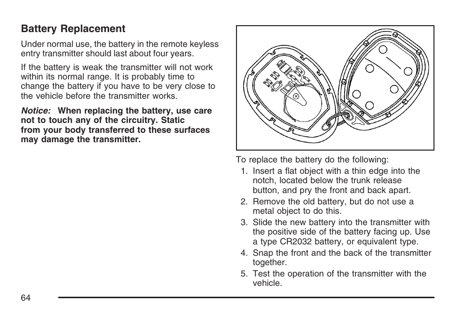 Battery replacement | Pontiac 2007 Solstice User Manual | Page 64 / 396