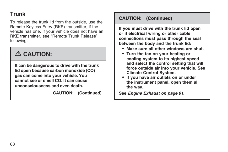 Trunk, Caution | Pontiac 2007 Solstice User Manual | Page 68 / 396