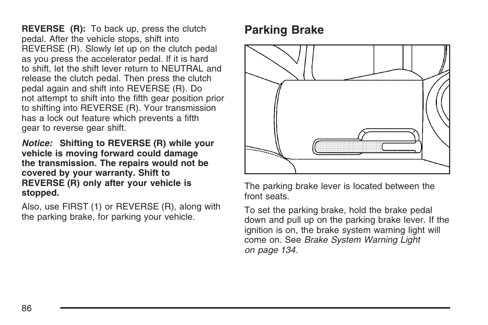 Parking brake | Pontiac 2007 Solstice User Manual | Page 86 / 396