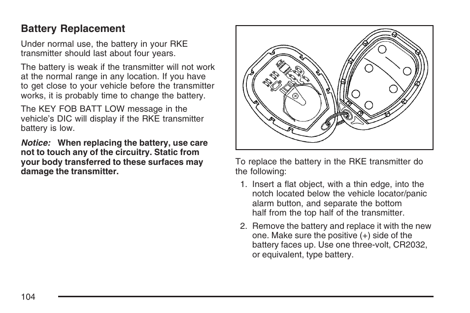 Battery replacement | Pontiac 2007 G6 User Manual | Page 104 / 486