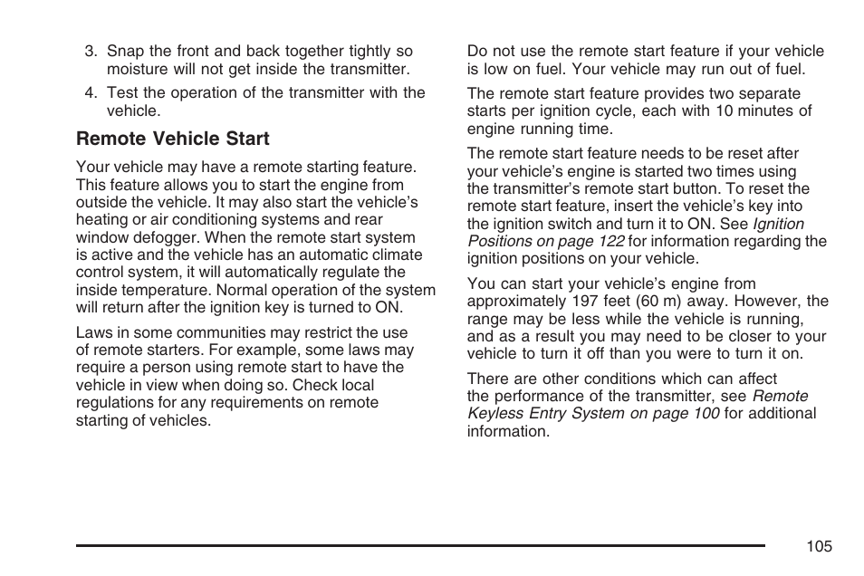 Remote vehicle start | Pontiac 2007 G6 User Manual | Page 105 / 486