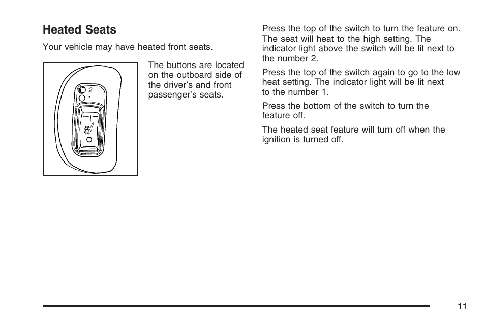 Heated seats | Pontiac 2007 G6 User Manual | Page 11 / 486