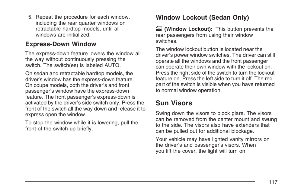 Sun visors | Pontiac 2007 G6 User Manual | Page 117 / 486