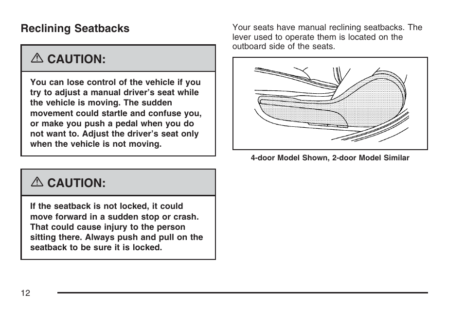 Reclining seatbacks | Pontiac 2007 G6 User Manual | Page 12 / 486