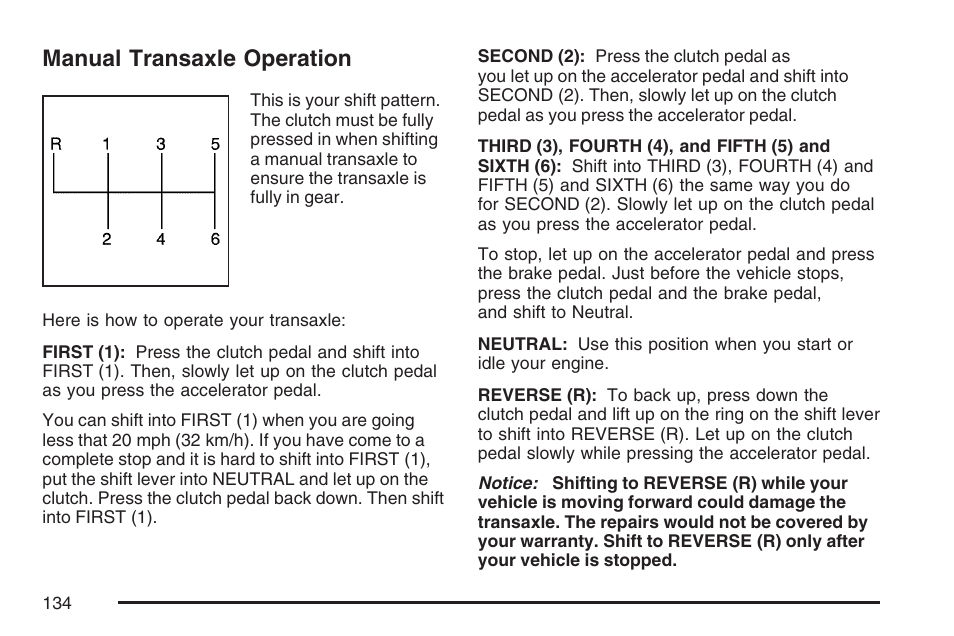 Manual transaxle operation | Pontiac 2007 G6 User Manual | Page 134 / 486