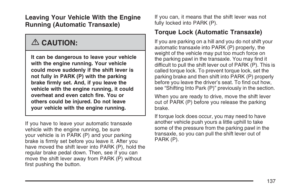 Caution | Pontiac 2007 G6 User Manual | Page 137 / 486