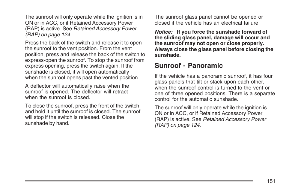 Sunroof - panoramic | Pontiac 2007 G6 User Manual | Page 151 / 486