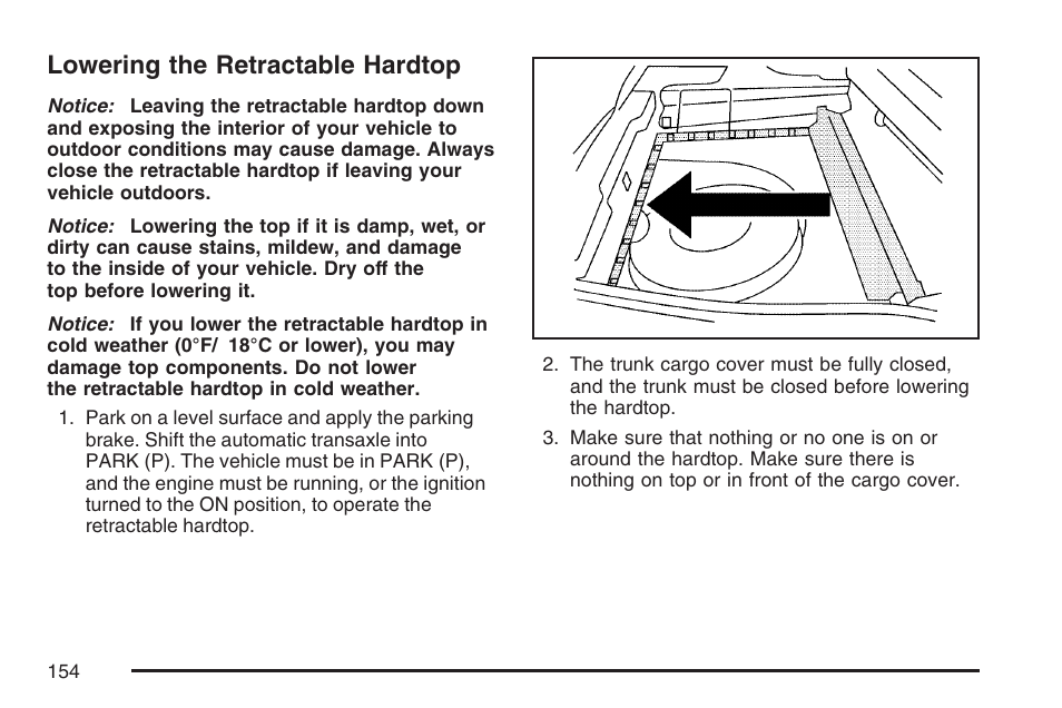 Lowering the retractable hardtop | Pontiac 2007 G6 User Manual | Page 154 / 486