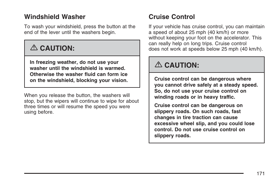 Windshield washer, Cruise control, Windshield washer cruise control | Cruise, Control | Pontiac 2007 G6 User Manual | Page 171 / 486