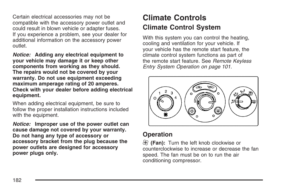 Climate controls, Climate control system | Pontiac 2007 G6 User Manual | Page 182 / 486