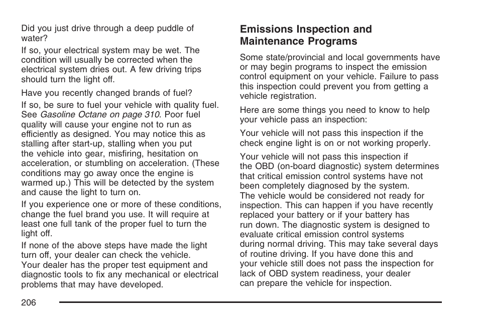 Emissions inspection and maintenance programs | Pontiac 2007 G6 User Manual | Page 206 / 486
