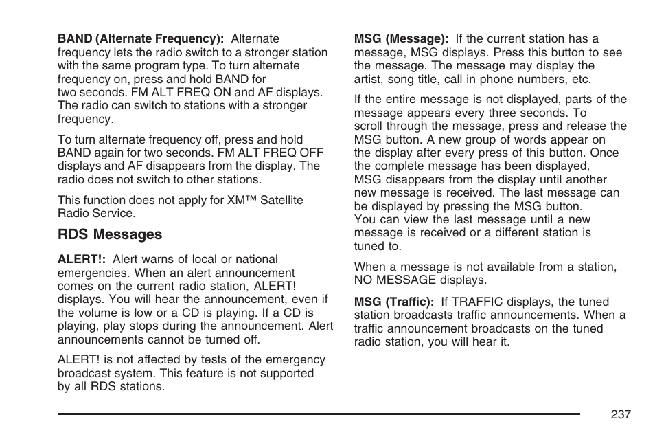 Rds messages | Pontiac 2007 G6 User Manual | Page 237 / 486