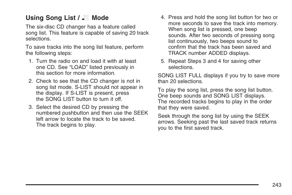 Using song list / r mode | Pontiac 2007 G6 User Manual | Page 243 / 486