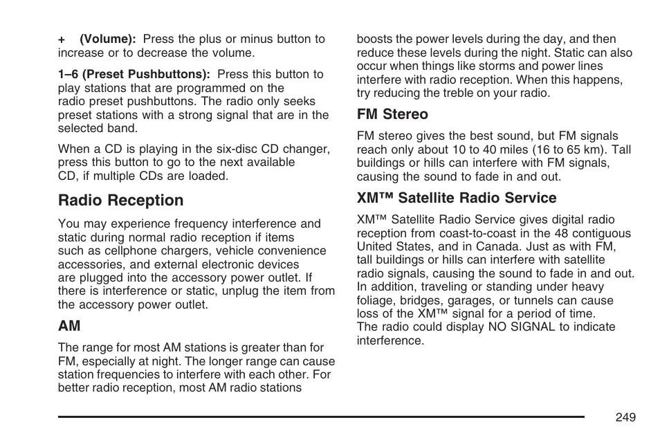 Radio reception | Pontiac 2007 G6 User Manual | Page 249 / 486