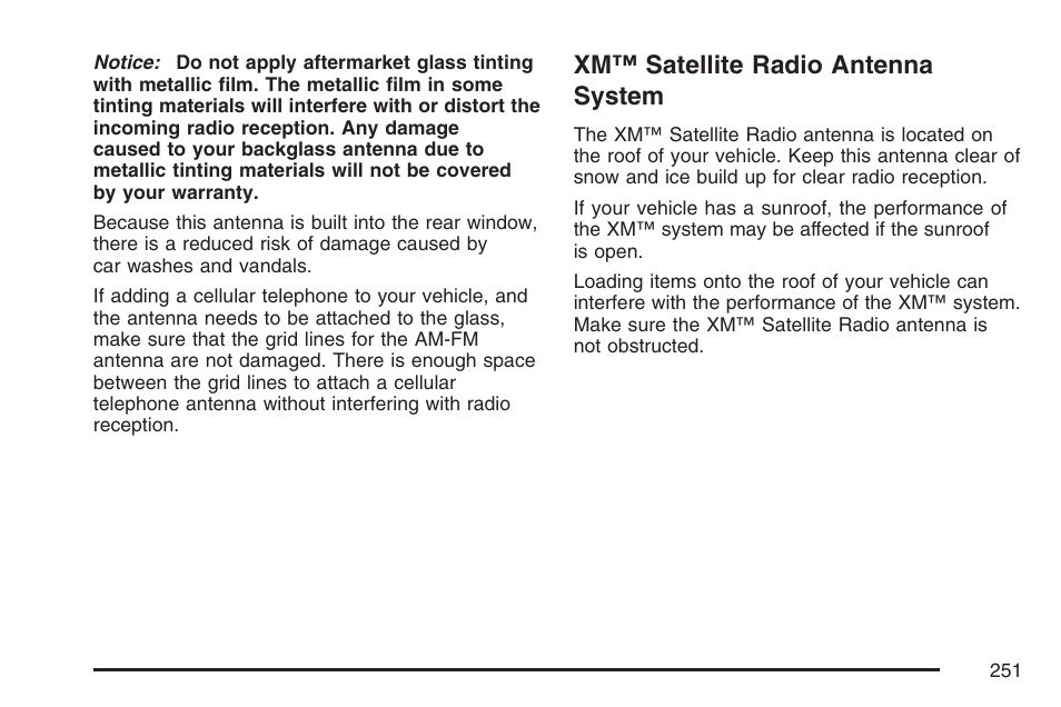 Xm™ satellite radio antenna system | Pontiac 2007 G6 User Manual | Page 251 / 486
