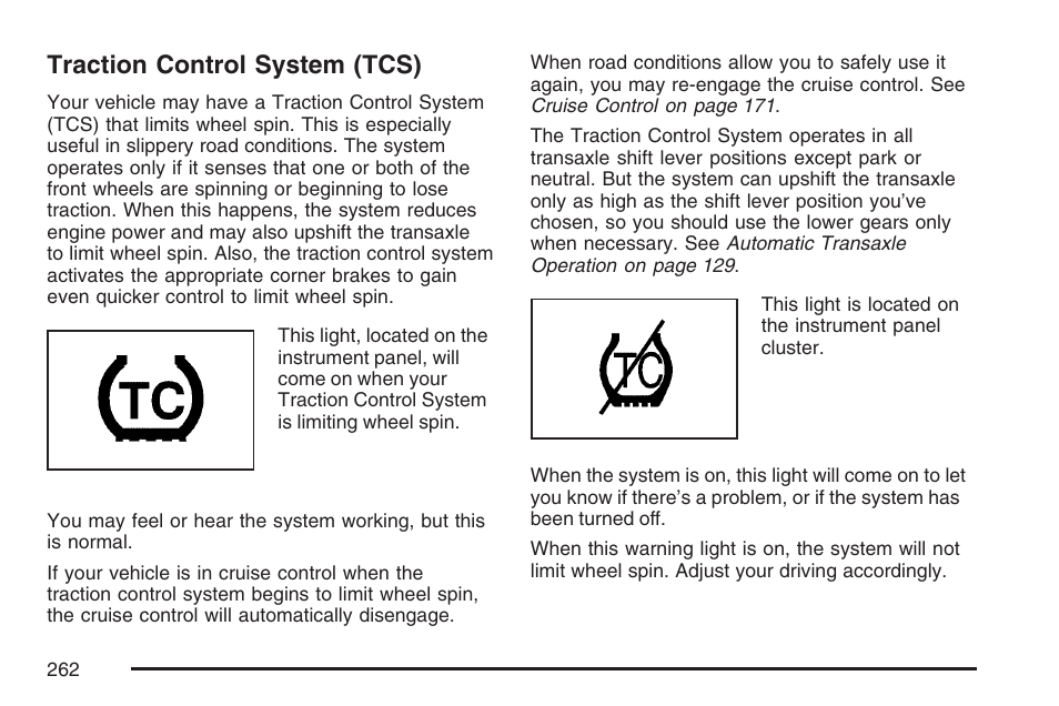 Traction control system (tcs) | Pontiac 2007 G6 User Manual | Page 262 / 486