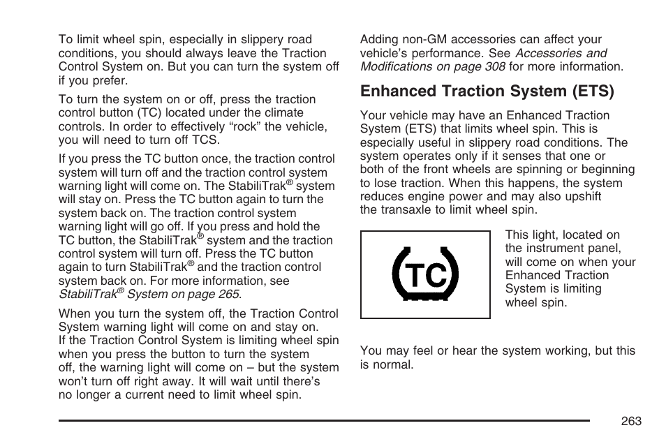 Enhanced traction system (ets) | Pontiac 2007 G6 User Manual | Page 263 / 486
