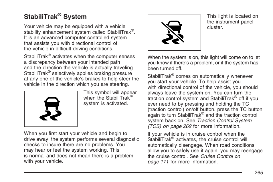 Stabilitrak® system, Stabilitrak, System | Pontiac 2007 G6 User Manual | Page 265 / 486