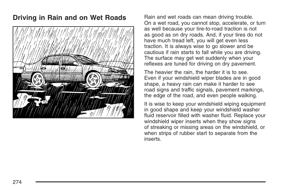Driving in rain and on wet roads | Pontiac 2007 G6 User Manual | Page 274 / 486