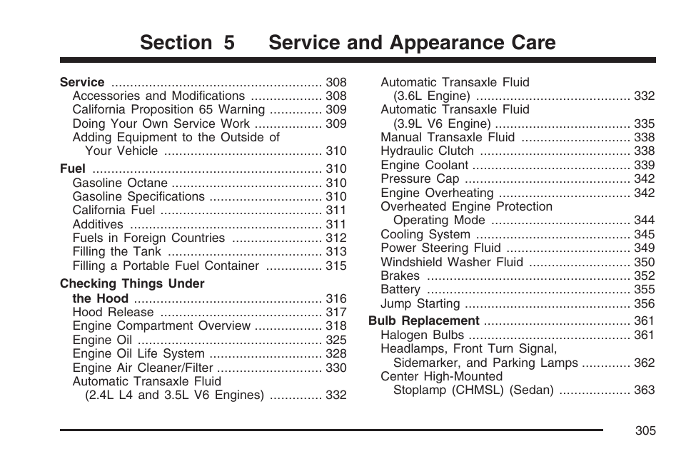 Service and appearance care | Pontiac 2007 G6 User Manual | Page 305 / 486