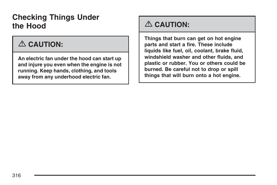 Checking things under the hood, Checking things under, The hood | Pontiac 2007 G6 User Manual | Page 316 / 486