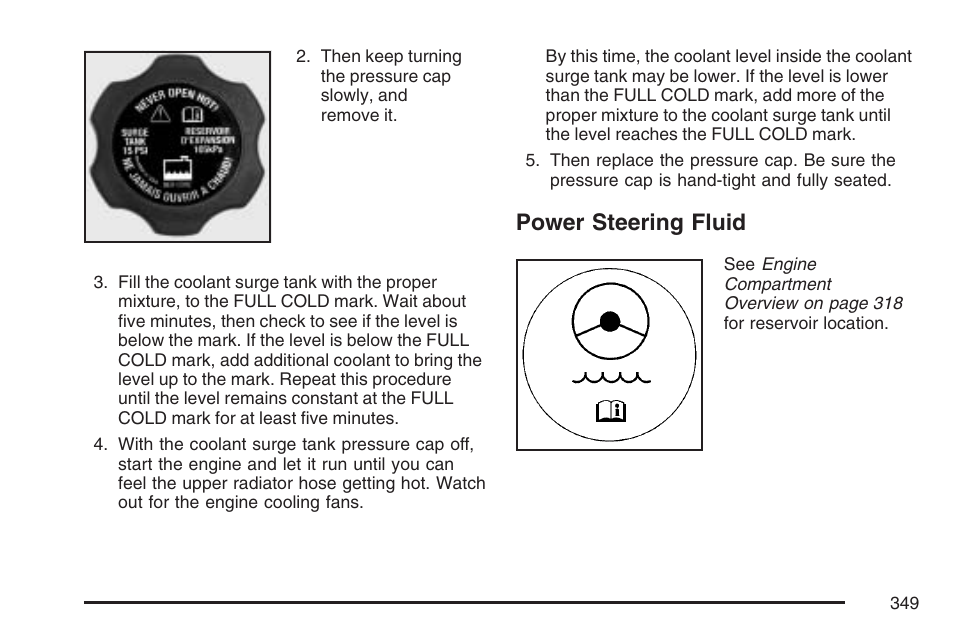 Power steering fluid, Power, Steering fluid | Power steering, Fluid | Pontiac 2007 G6 User Manual | Page 349 / 486