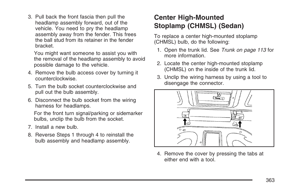 Center high-mounted stoplamp (chmsl) (sedan), Center high-mounted, Stoplamp (chmsl) (sedan) | Pontiac 2007 G6 User Manual | Page 363 / 486