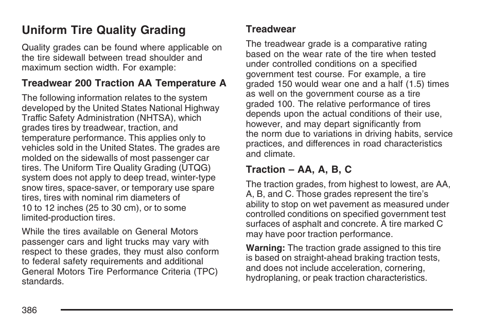 Uniform tire quality grading | Pontiac 2007 G6 User Manual | Page 386 / 486