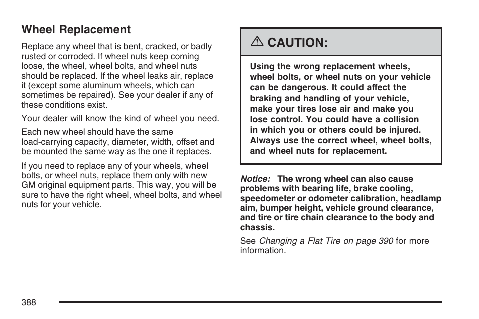 Wheel replacement, Caution | Pontiac 2007 G6 User Manual | Page 388 / 486