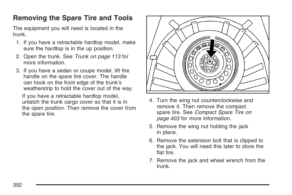 Removing the spare tire and tools | Pontiac 2007 G6 User Manual | Page 392 / 486