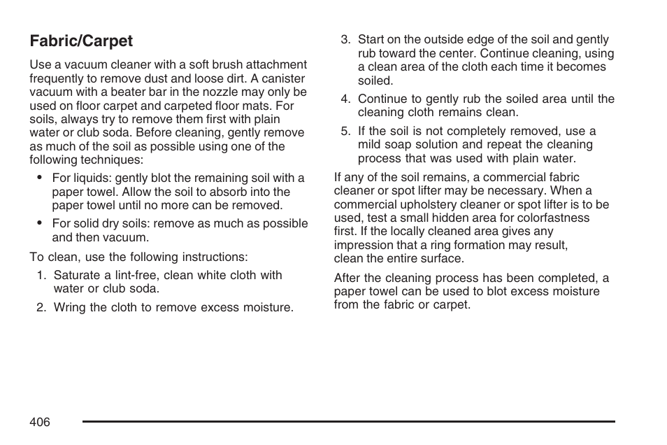 Fabric/carpet | Pontiac 2007 G6 User Manual | Page 406 / 486