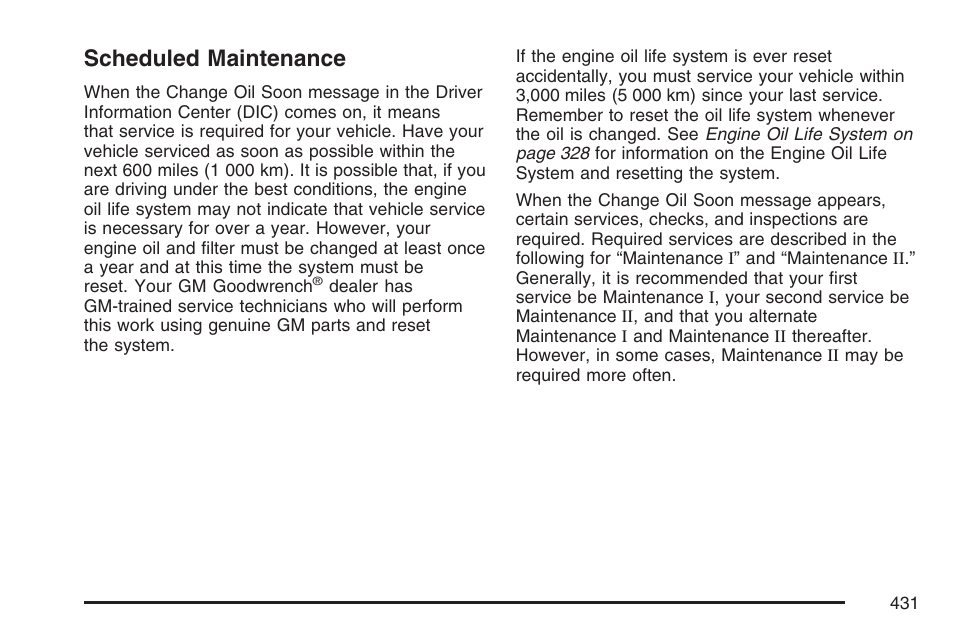 Scheduled maintenance | Pontiac 2007 G6 User Manual | Page 431 / 486