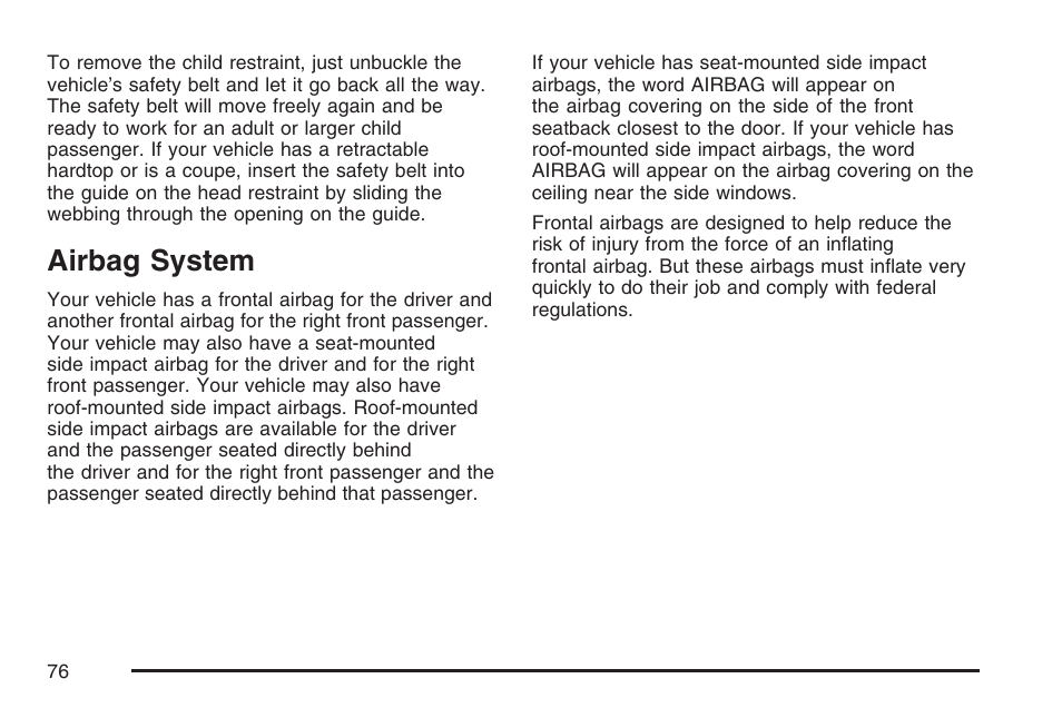 Airbag system | Pontiac 2007 G6 User Manual | Page 76 / 486