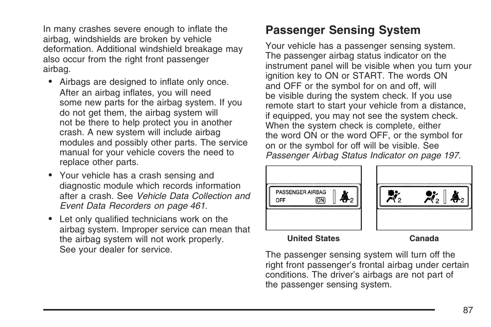 Passenger sensing system | Pontiac 2007 G6 User Manual | Page 87 / 486