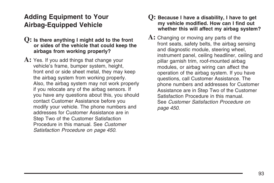 Adding equipment to your airbag-equipped vehicle, Adding equipment to your, Airbag-equipped vehicle | Pontiac 2007 G6 User Manual | Page 93 / 486