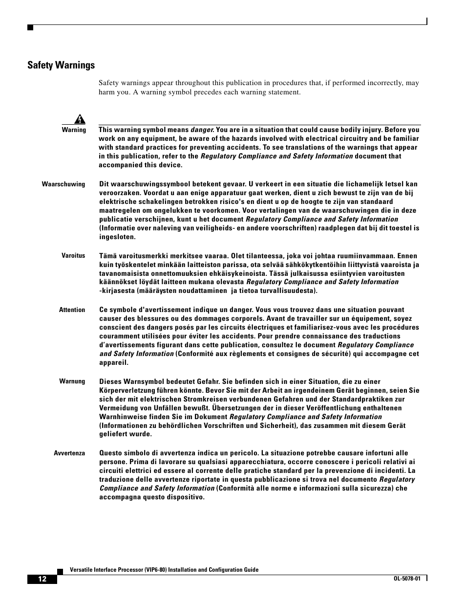 Safety warnings | Cisco (VIP6-80) User Manual | Page 12 / 40