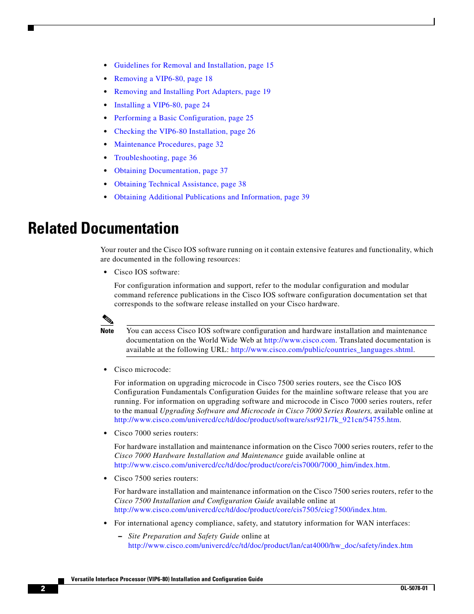 Related documentation | Cisco (VIP6-80) User Manual | Page 2 / 40