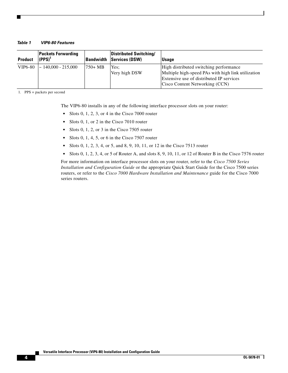 Table 1 | Cisco (VIP6-80) User Manual | Page 4 / 40