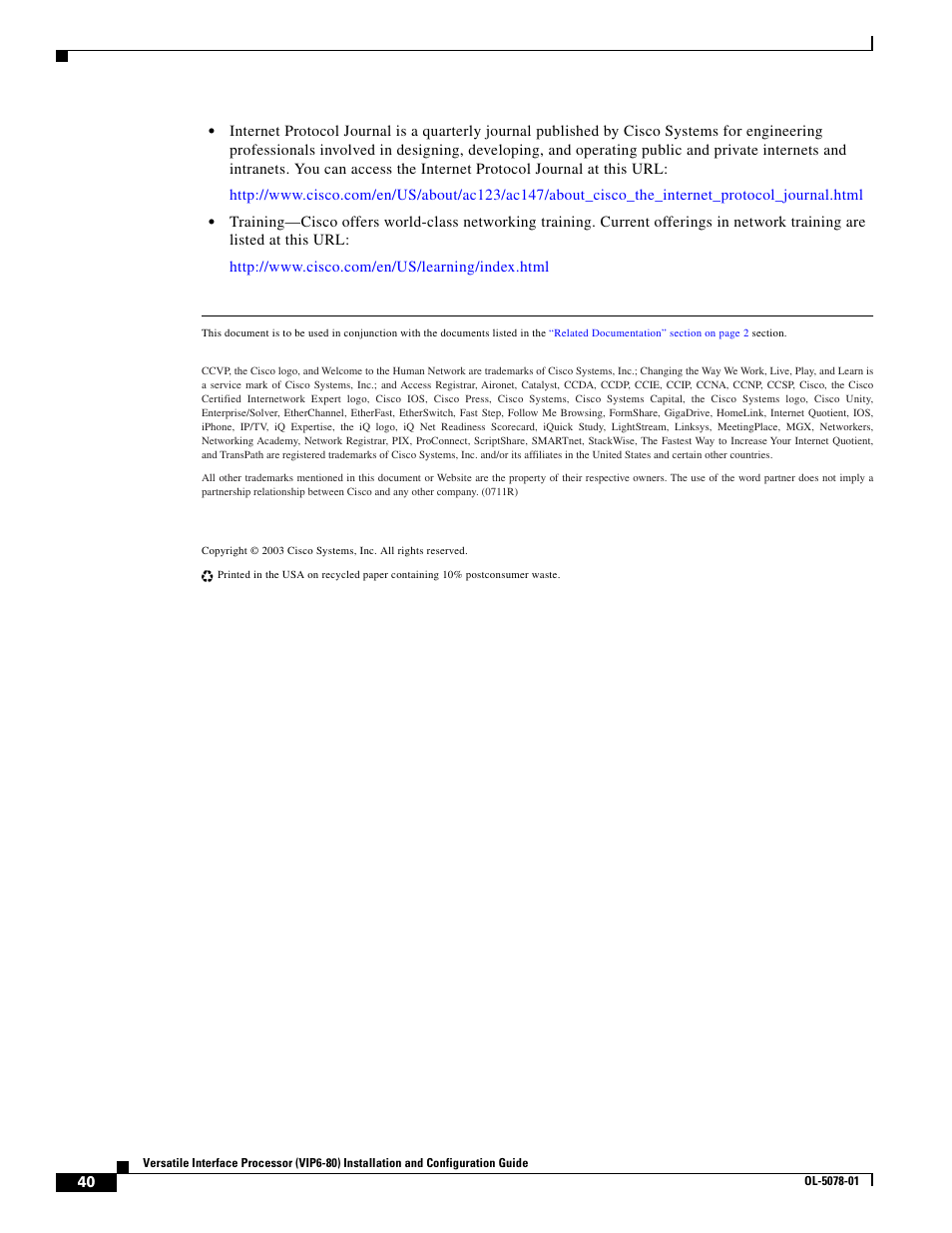 Cisco (VIP6-80) User Manual | Page 40 / 40