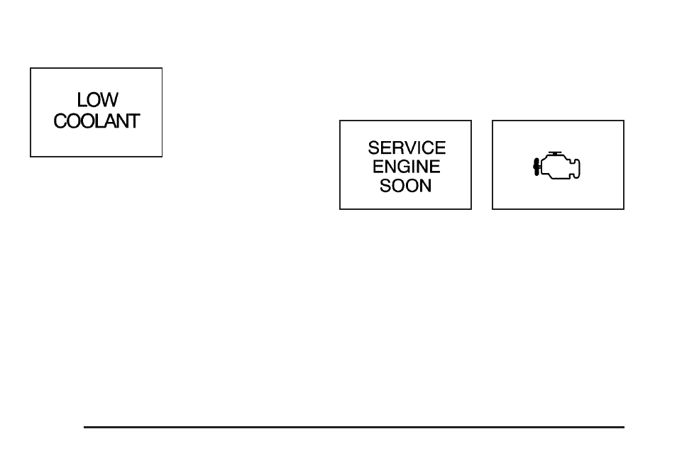Low coolant warning light, Malfunction indicator lamp | Pontiac 2005 Grand Am User Manual | Page 124 / 334