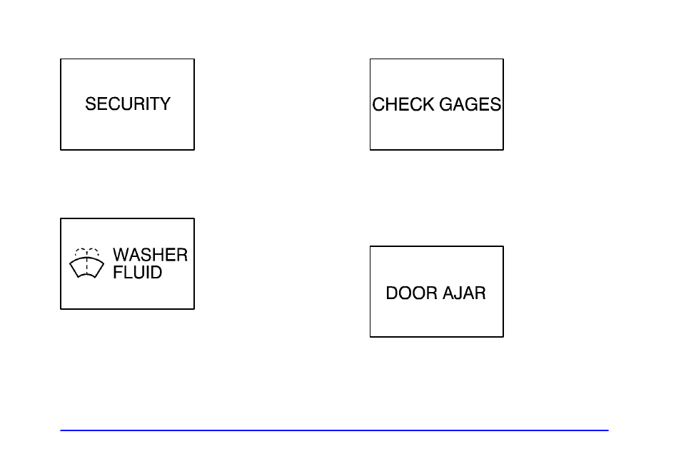 Security light, Low washer fluid warning light (if equipped), Check gages warning light (if equipped) | Door ajar light (if equipped) | Pontiac 2002 Bonneville User Manual | Page 154 / 427